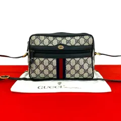 極 美品 袋付き GUCCI グッチ オールドグッチ ヴィンテージ シェリーライン GG ロゴ 金具 レザー 本革 ショルダーバッグ ネイビー 69198