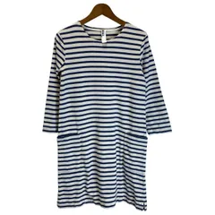 【中古】　MARGARET HOWELL　ワンピース　長袖　ひざ丈　クルーネック　ボーダー　フロントポケット　古着　/2408のサムネイル