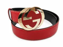 Gucci　グッチ　　GGインターロッキング　レザーベルト　レッド　赤×ゴールドバックル　☆希少カラー
