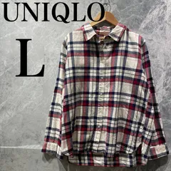 ユニクロ メンズ L 白赤青チェックシャツ 美品 長袖