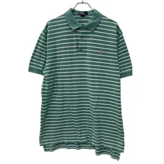 90s POLO by RALPH LAUREN 半袖 ポロシャツ XL グリーン ホワイト ポロバイラルフローレン ハーフボタン 90年代 ポニー刺繍 夏物 a805-5230