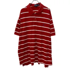 90s POLO by RALPH LAUREN 半袖 ポロシャツ 4XB レッド ホワイト ポロバイラルフローレン ハーフボタン 90年代 ポニー刺繍 夏物 a805-5281