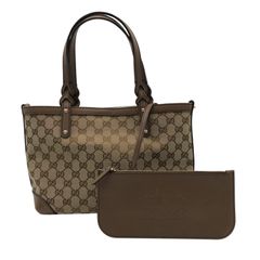 美品】グッチ GGキャンバス レザー トートバッグ レザーポーチ付き 