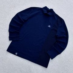 adidas モックネック 長袖Tシャツ ネイビー M 0584-A - メルカリ
