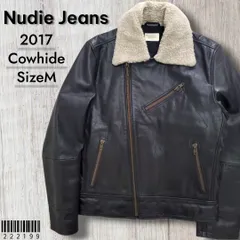 NudieJeans ヌーディージーンズ■美品 2017年 牛革 Greger Aviator Leather Jacket アビエイタージャケット M こげ茶 中綿入り ボア レザー セミダブル ライダース 定価83600のサムネイル