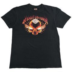 HARLEY DAVIDSON ハーレーダビッドソン スカル Ｔシャツ モーターサイクル ブラック(メンズ M)中古 古着 Y0771