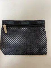 Y【Y8-12】△ LESPORTSAC    ポーチ　黒色　水玉