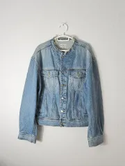Calvin Klein ダメージフリンジ ヴィンテージ デニムジャケット ウォーク オリジナル 生デニム コート オーバーサイズ メンズ Mのサムネイル