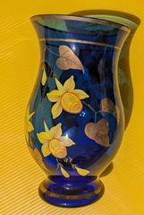 未使用 ボヘミアン グラス 花瓶 金彩 青 - メルカリ