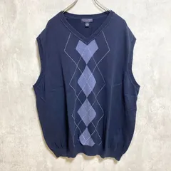 ROUNDTREE&YORKE　アーガイルニットベスト　セーター　Vネック　オーバーサイズ　紺　XXXLサイズ　古着【値引き交渉OK！】