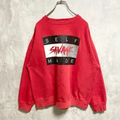 長袖ビッグプリントスウェット　トレーナー　クルーネック　SELFMADE　赤　レッド　秋冬服　Lサイズ　古着【値引き交渉OK！】