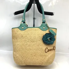 5081 COACH コーチ F13373 ストロー×レザー フラワー トートバッグ ショルダーバッグ かごバッグ ベージュ レディース