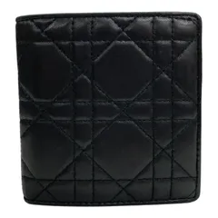 Christian Dior/クリスチャンディオール/カナージュ/ステッチ入りレザー二つ折り財布/ブラック黒/FB4378のサムネイル