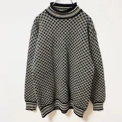 simons　ニットセーター　バーズアイ柄　ハイネック　リブライン　バイカラー　黒　ブラック　Mサイズ　古着【値引き交渉OK！】