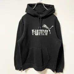 puma プーマ　長袖ロゴプリントパーカー　フード付き　スウェット　黒　ブラック　Mサイズ　古着【値引き交渉OK！】
