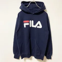 FILA　フィラ　スウェットパーカー/フーディー　デカロゴ　紺　ネイビー　Sサイズ　古着【値引き交渉OK！】
