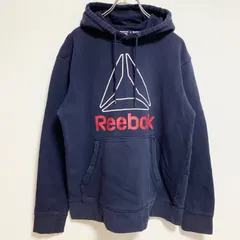 Reebok リーボック　長袖ロゴプリントパーカー　スウェット　プルオーバー　ネイビー　紺　Mサイズ　古着【値引き交渉OK！】