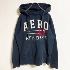 AEROPOSTALE　エアロポステール　長袖ロゴ刺繍パーカー　スウェットプルオーバー　ネイビー　秋冬服　Ｓサイズ　古着【値引き交渉OK！】のサムネイル