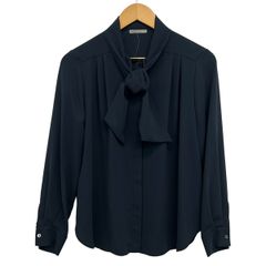 Theory luxe ボウタイ ピンタック ブラウス silk100% 紺 M - メルカリ