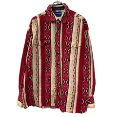 Wrangler 長袖 ウエスタンシャツ XXL ベージュ ピンク ラングラー スナップボタン 胸ポケット ストライプ柄 総柄 春物 a805-5303のサムネイル