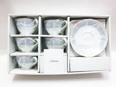 未使用品 Noritake ノリタケ レースウッドゴールド ティー・コーヒー碗皿5客セット カップ＆ソーサー ブルー 洋食器 箱付き E787Z