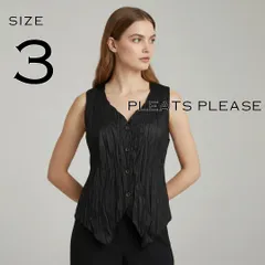 【極美品】PLEATS PLEASE ISSEY MIYAKEプリーツプリーズ イッセイミヤケ 日本製 バックリボン Vネック プリーツベスト ノースリーブブラウス PP44-PE921 3(L) 黒ブラック 【古着】【中古】【送料無料】のサムネイル