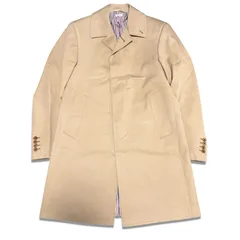 【良品】THOM BROWNE トムブラウン　ステンカラーコート　バルカラー　ロング丈　ベージュ　裏地トリコロール　メンズのサムネイル