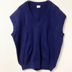 アーガイル柄ニットベスト　Vネック　レトロデザイン　ネイビー　紺　ビッグシルエット　XXLサイズ　古着【値引き交渉OK！】