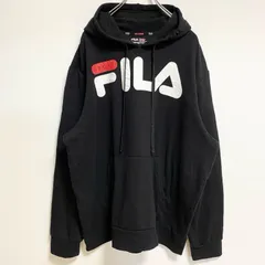 FILA　フィラ　長袖ロゴプリントパーカー　スウェットプルオーバー　黒　秋冬服　ビッグシルエット　2XLサイズ　古着【値引き交渉OK！】