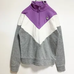 FILA　フィラ　長袖ハーフジップハイネックスウェット　切り替えトレーナー　ポイント刺繍　紫　白　グレー　Sサイズ　古着【値引き交渉OK！】