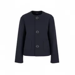 e11 【美品】tricot COMME des GARCONS AD2018 ノーカラージャケット ドット柄 TZ-J006 Mサイズ ダークネイビー ウール100％ レディース 女性用u02tのサムネイル