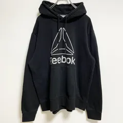 Reebok　リーボック　長袖フロントプリントパーカー　スウェットフーディー　黒　ブラック　秋冬服　Lサイズ　古着【値引き交渉OK！】