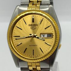 極美品/稼働 セイコー5 7S26-0500 自動巻き 裏スケ ゴールド文字盤