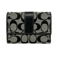 COACH(コーチ) 3つ折り財布 シグネチャー柄 グレー×ダークネイビー レザー
