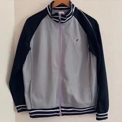 (^w^)b New Balance ニューバランス　トラックジャケット グレー×ブラック 紫ライン フルジップ　ブルゾン ジャケット 長袖 ジャンパー 羽織り　古着コーデ　スポーツMIX　モノトーン　レディース　スポーツ　LLサイズ　OM12570ONのサムネイル