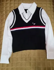 ブラック ニット ベスト シャツ セット