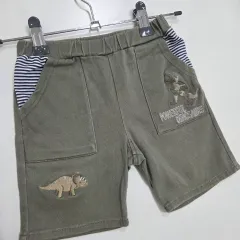 日本 100 キッズ 恐竜 刺繍 ハーフパンツ カーキ