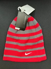 NIKE GOLF ニットキャップ リバーシブル ビーニー ボーダー レッド×グレー A245-100