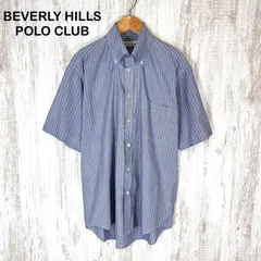 美品 BEVERLY HILLS POLO CLUB ビバリーヒルズポロクラブ ストライプ 総柄 BD ボタンダウン 半袖 シャツ ブルー メンズ トップス
