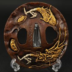 常重 奈良派名鐔 真鍮地蟻通宮図鍔 金銀赤銅素銅象嵌 超絶技巧名品
