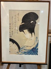 立石春美「湯ノ香」木版画 モモセ版 証明シール・印章有 美人画巨匠