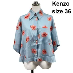 □ ケンゾー Kenzo シャツ ブラウス トップス 半袖 クロップド丈 襟 バラ ボタン ドロップショルダー 水色 36 S 7号 レディース S6E110のサムネイル