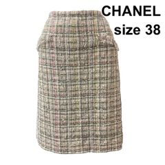 CHANEL シャネル スカート ウール ロゴ 99A ダークグレー 灰色 38 