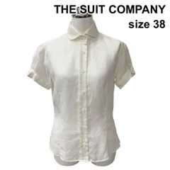 □ ザスーツカンパニー THE SUIT COMPANY ブラウス 丸襟 パフスリーブ 半袖 シャツ トップス 白 麻100% 38 S～M 9号 レディース Z6C100のサムネイル