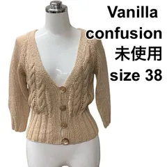 ◇ 未使用 ヴァニラコンフュージョン カーディガン 七分袖 Vネック タグ付 綿ニット ショート丈 ラメ サーモン 綿 38 M レディース Z6C102のサムネイル