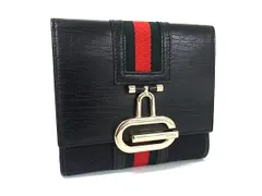 ■新品同様■ GUCCI グッチ 131848 シェリーライン GGキャンバス×レザー 二つ折り 財布 ウォレット 小銭入れ ブラック系 BP9337