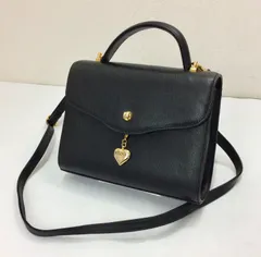 【美品】MOSCHINO モスキーノ 2WAY レザー ハンドバッグ ショルダーバッグ ブラック ゴールド金具 ハート レディース　 K0511