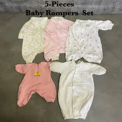 【U-253】女の子ベビーまとめ売りロンパース5枚 50cm〜70cm サイズミックス ノーブランド中心 古着