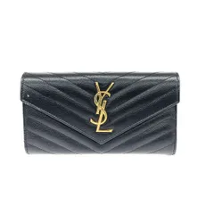 SAINT LAURENT PARIS サンローランパリ 二つ折り長財布  YSLロゴ/Vステッチ/レザー    ブラック レディース / 240001203525のサムネイル