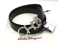 ■新品同様■ Salvatore Ferragamo フェラガモ ダブルガンチーニ レザー シルバー金具 リバーシブル ベルト ブラック系  HA6316のサムネイル